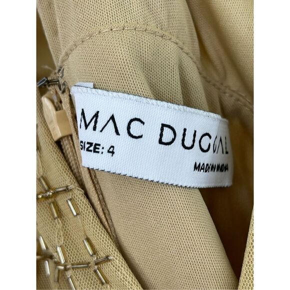 Mac Dugal Beaded V Neck Lined Column Empire Waist Gown Gold Women's Size 4 5625 - Picture 11 of 11